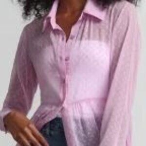 Clip-Dot Button-Front Maxi Blouse